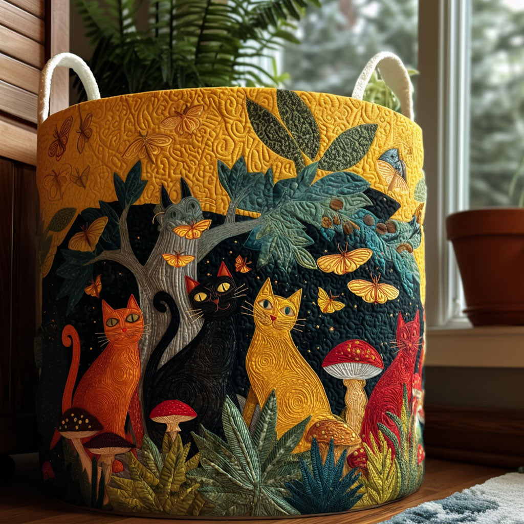 Enchanted Kitty Grove Quilted Laundry Basket NCU0PTT2384