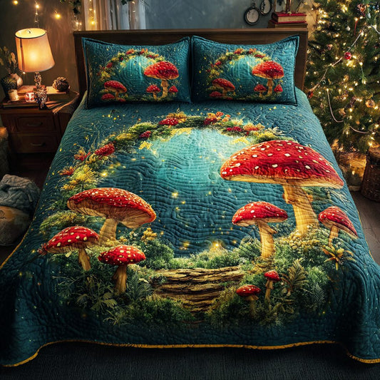Enchanted Mushroom Circle 3-Piece Quilted Bedding Set NCU0NNL032