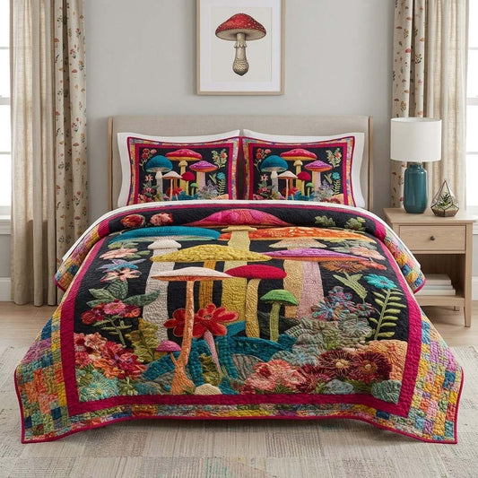 Enchanted Mushroom Forest 3-Piece Quilted Bedding Set NCU0DQQ0691