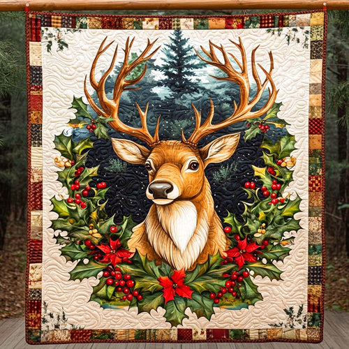 Enchanted Winter Elk Quilted Blanket NCU0NT1135