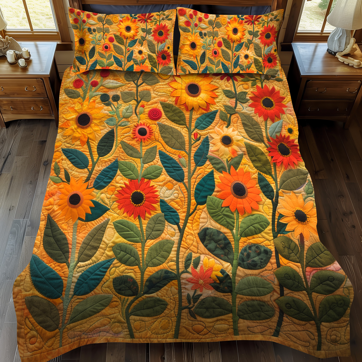 Endearing Sunflowers 3-Piece Quilted Bedding Set NCU0VL332