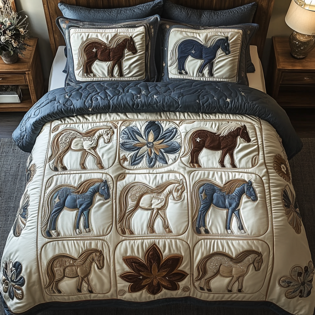 Equestrian Beauty 3-Piece Quilted Bedding Set NCU0NVH231
