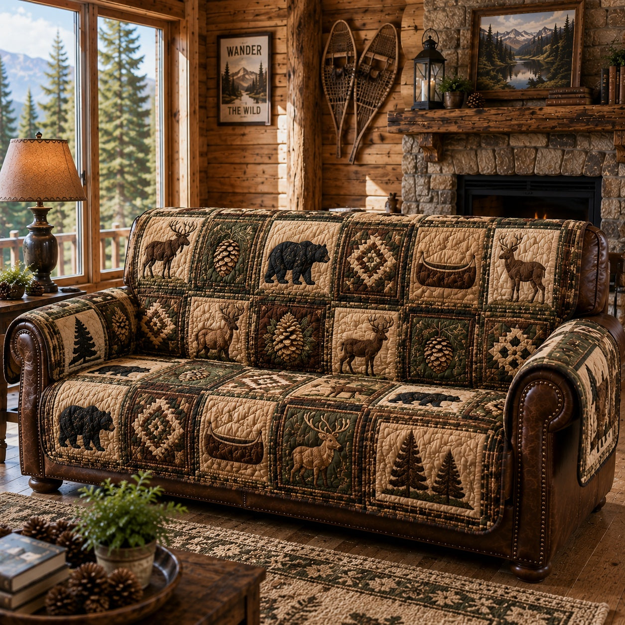 Evergreen Antler Grove Quilted Sofa Cover NCU0PVL1068