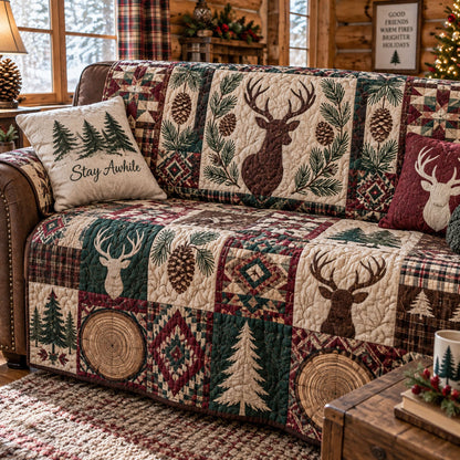 Evergreen Antler Lodge Quilted Sofa Cover NCU0PTT3439