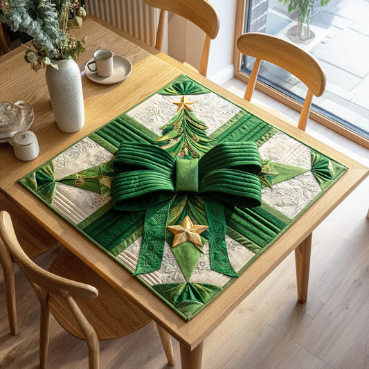 Evergreen Bow Quilted Table Topper NCU0NTD248