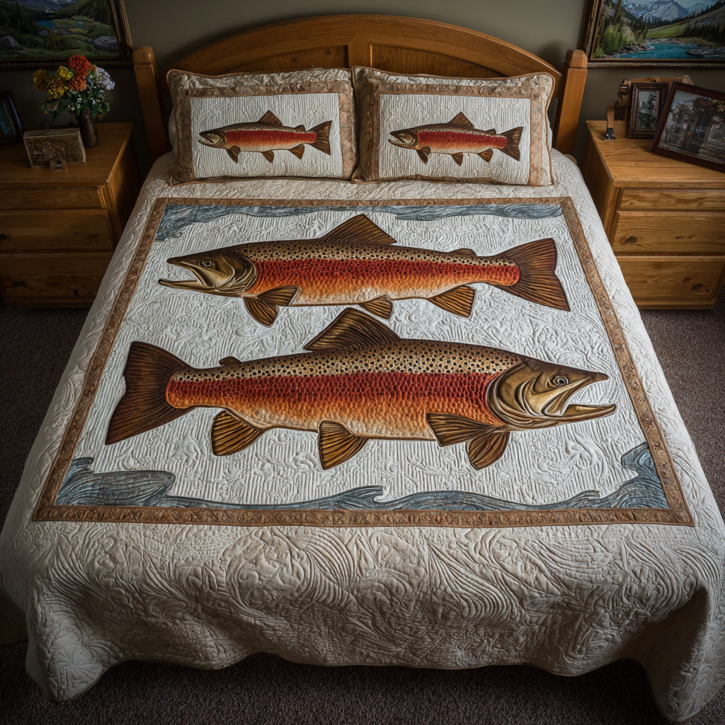 Evergreen Fish Field Quilted Blanket NCU0LDH834
