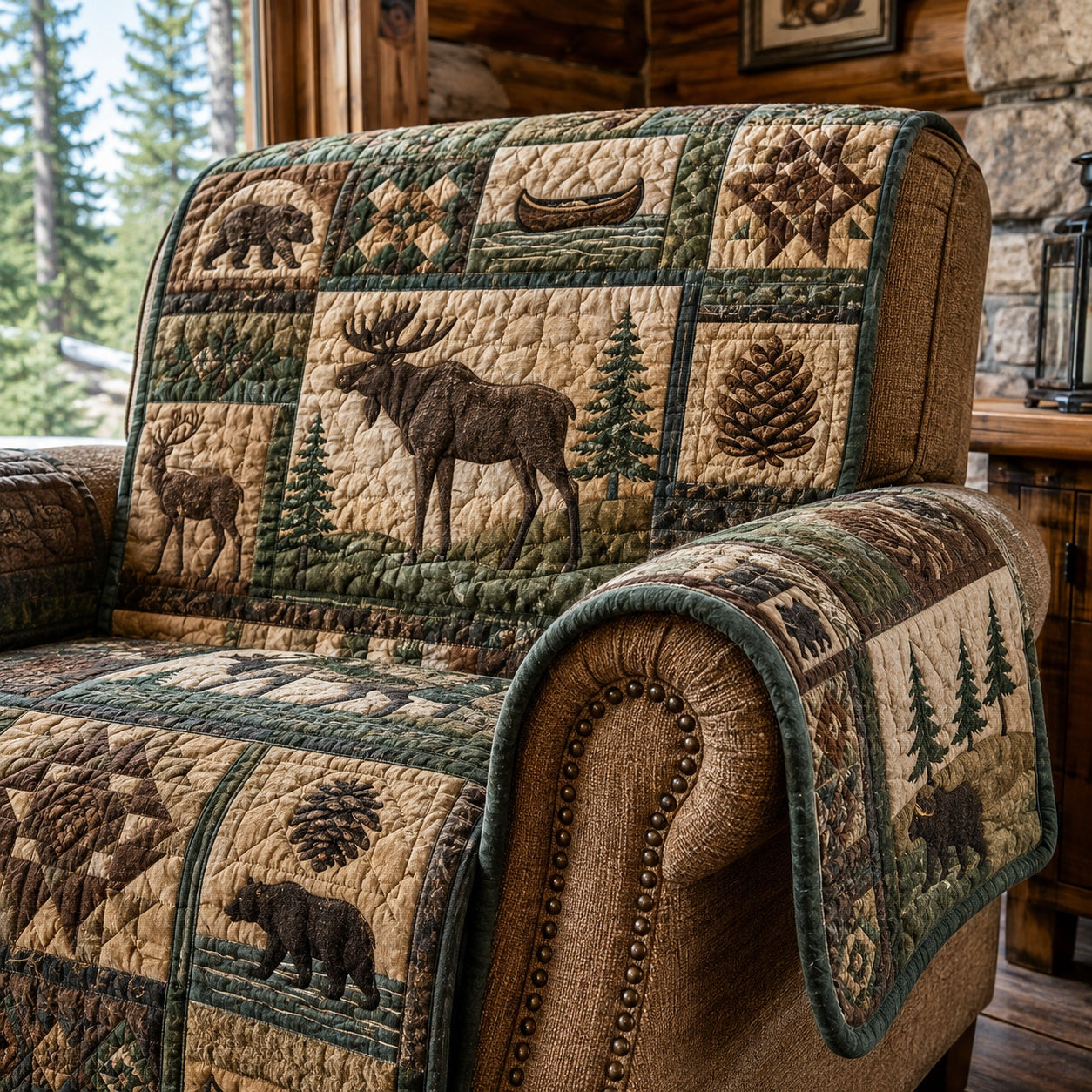 Evergreen Moose Thicket Quilted Sofa Cover NCU0PVL1088