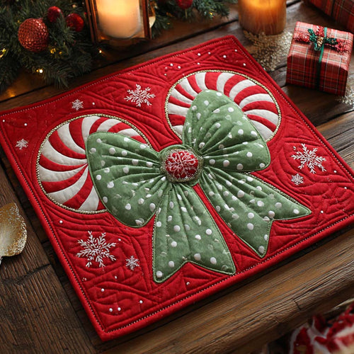 Evergreen Peppermint Bow Quilted Table Topper NCU0NXD210