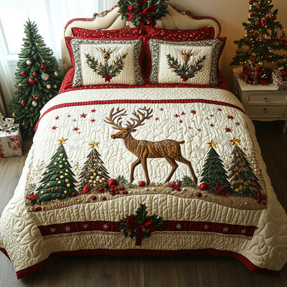 Evergreen Reindeer 3-Piece Quilted Bedding Set NCU0DV1019