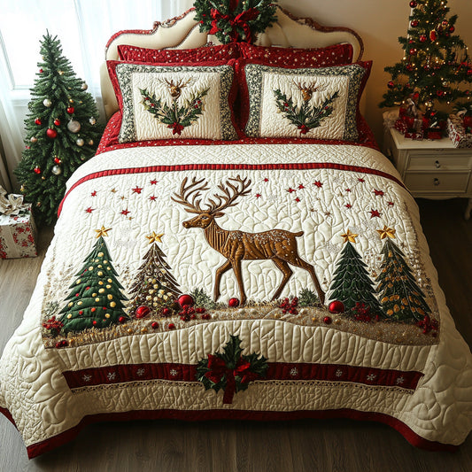 Evergreen Reindeer 3-Piece Quilted Bedding Set NCU0DV1019