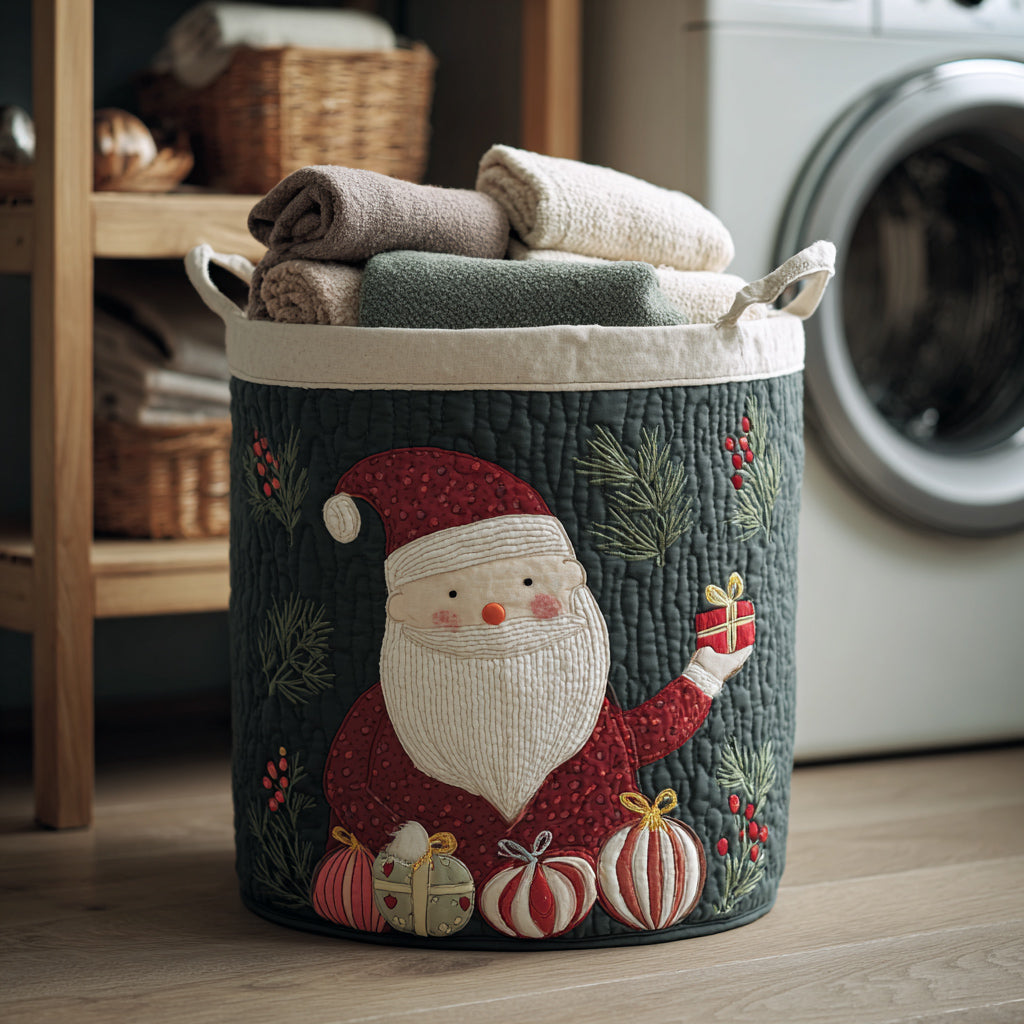 Evergreen Santa Claus Quilted Laundry Basket NCU0HNH140