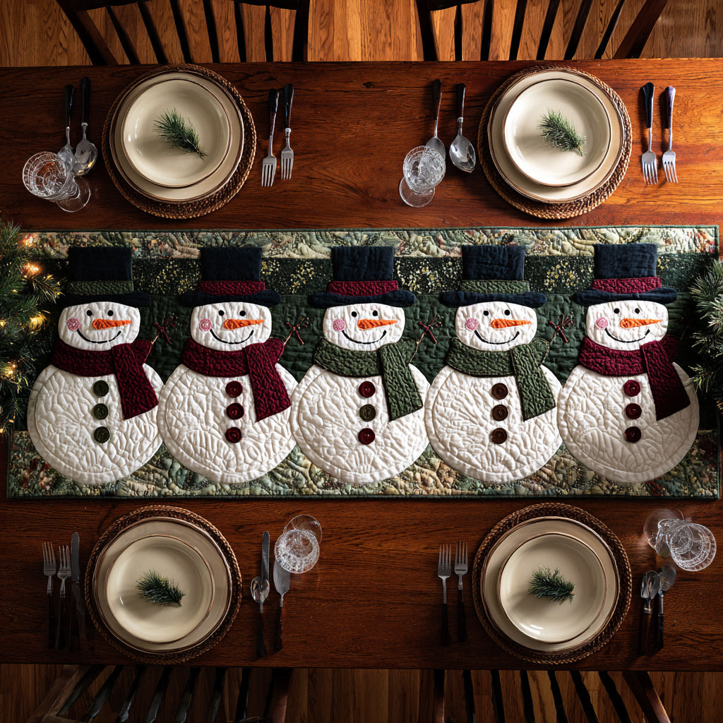 Evergreen Snowman Quilted Table Runner NCU0HNH622