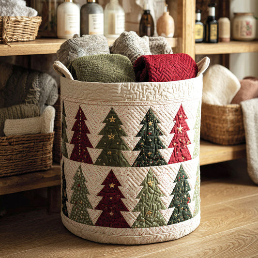 Evergreen Stripes Quilted Laundry Basket NCU0NTV126