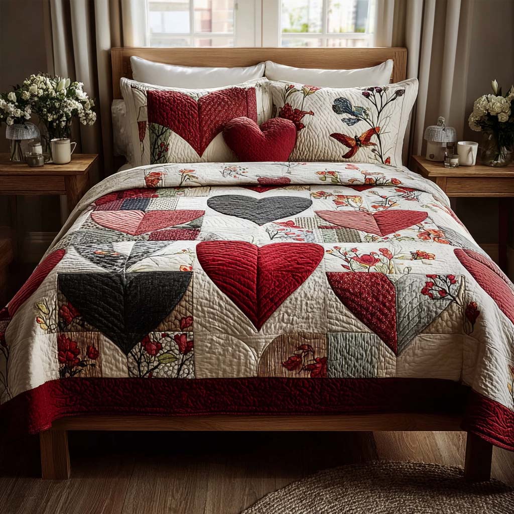 Everlasting Hearts 3-Piece Quilted Bedding Set NCU0DQQ0257