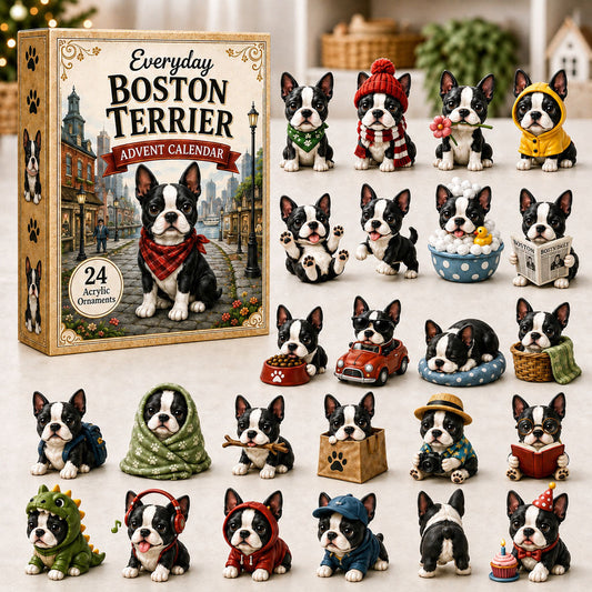 CHRISTMAS KICKOFF 40% OFF - Everyday Boston Terrier Advent Calendar 2026 - 24-Day Festive Countdown, Acrylic Charms Blind Box - Gift For Boston Terrier Lovers AC0NT018