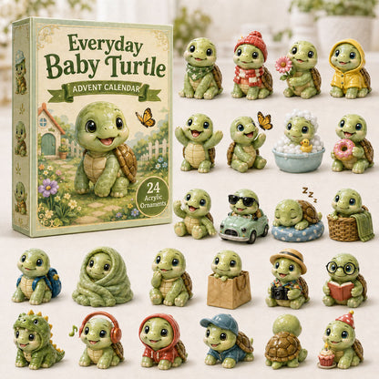 CHRISTMAS KICKOFF 40% OFF - Everyday Baby Turtle Advent Calendar 2026 - 24-Day Festive Countdown, Acrylic Charms Blind Box - Gift For Turtle Lovers