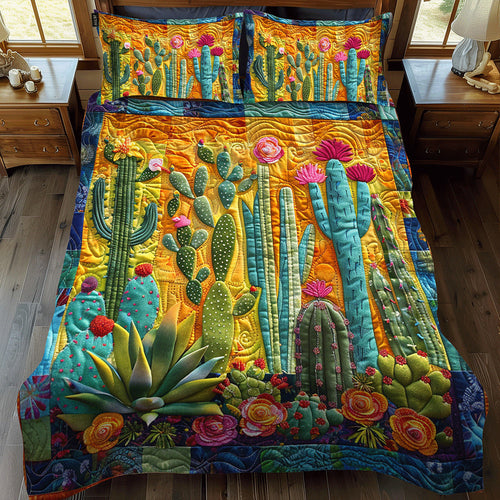 Exquisite Desert Cactus 3-Piece Quilted Bedding Set NCU0PD059