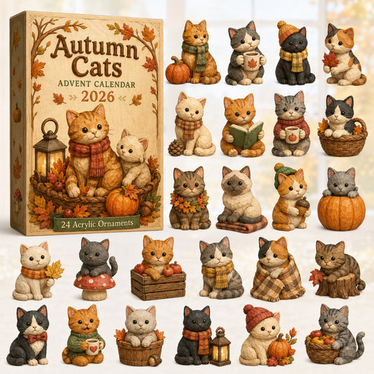 FALL SEASON KICKOFF 40% OFF - Autumn Cat Moment Advent Calendar 2026 - 24-Day Festive Countdown, Acrylic Charms Blind Box - Gift For Cat Lovers