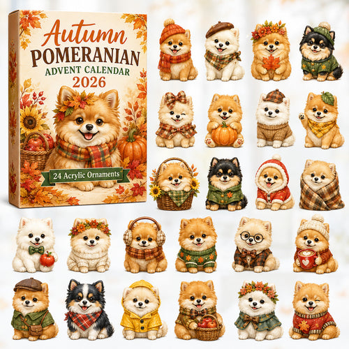 FALL SEASON KICKOFF 40% OFF - Autumn Pomeranian Advent Calendar 2026 - 24-Day Festive Countdown, Acrylic Charms Blind Box - Gift For Pomeranian Lovers