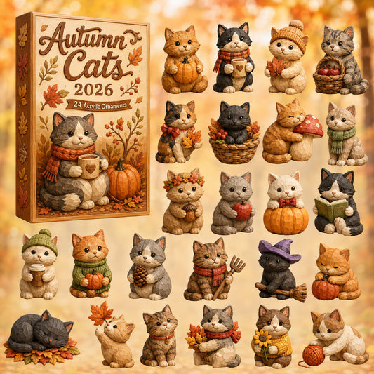 FALL SEASON KICKOFF 40% OFF - Autumn Season Cat Advent Calendar 2026 - 24-Day Festive Countdown, Acrylic Charms Blind Box - Gift For Cat Lovers