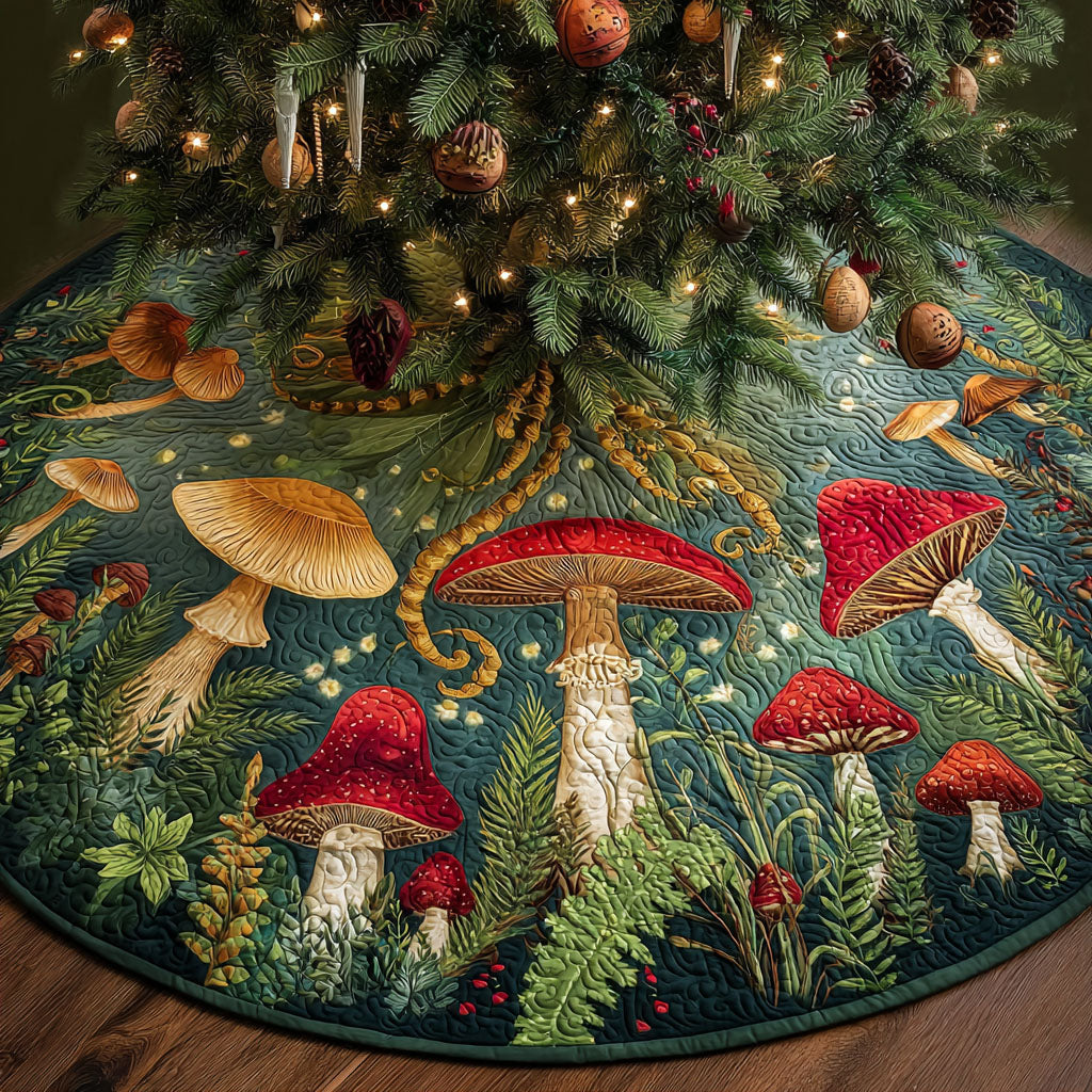 Mushroom Forest Christmas Quilted Tree Skirt NCU0QN072
