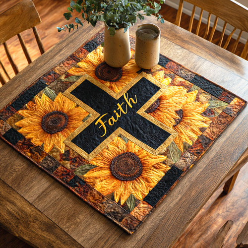 Faith Bloom Sunflower Quilted Table Topper NCU0NTD432