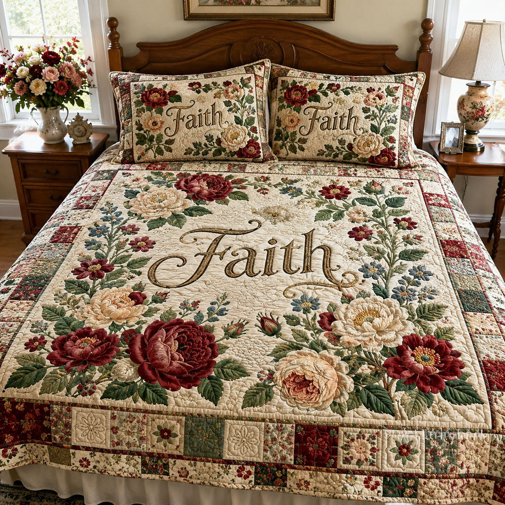 Faithful Bloom 3-Piece Quilted Bedding Set NCU0PTT3378