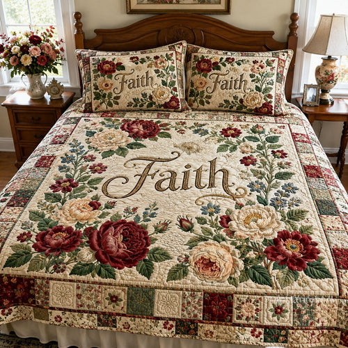 Faithful Bloom 3-Piece Quilted Bedding Set NCU0PTT3378