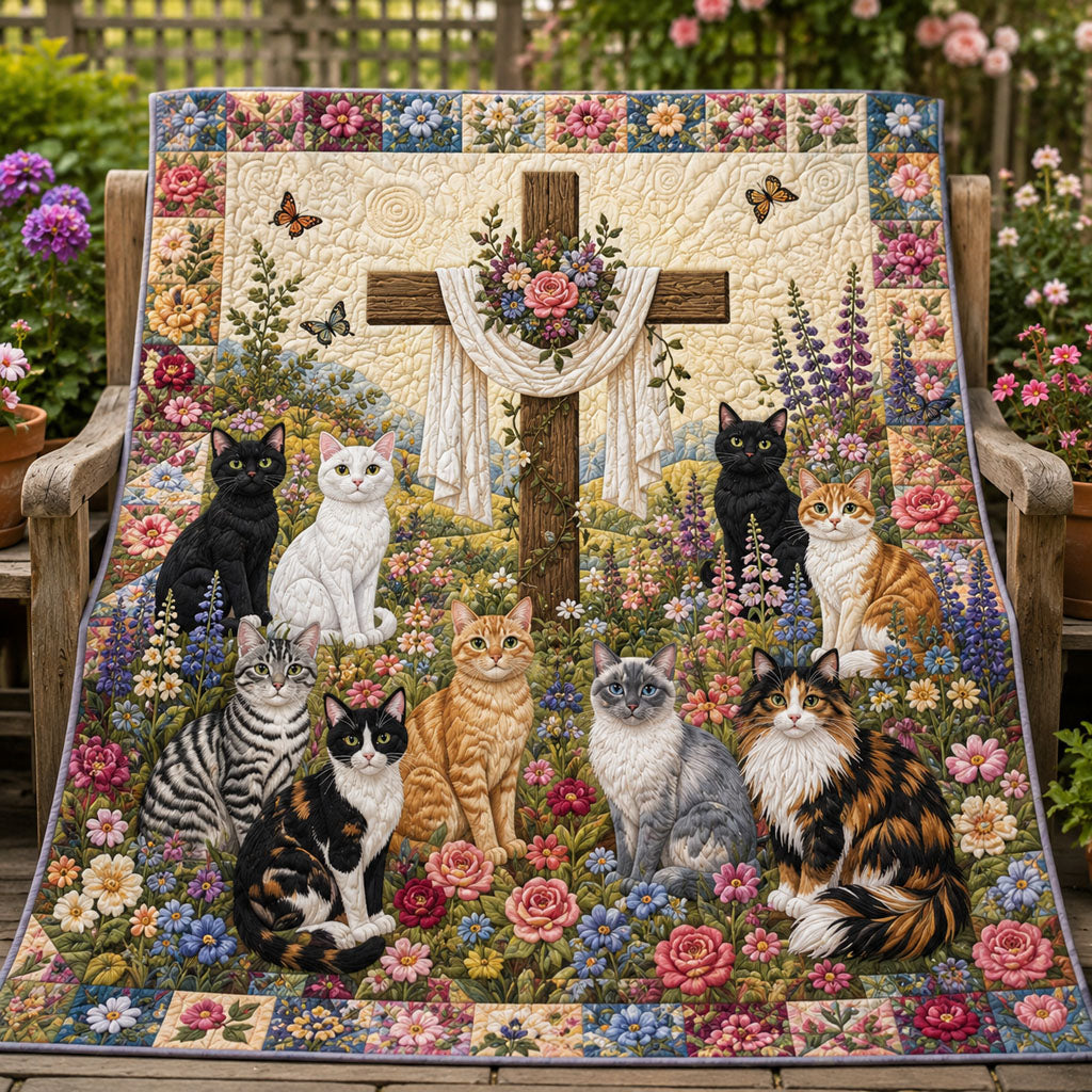 Faithful Feline Garden Quilted Blanket NCU0PTT3298