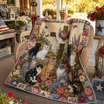 Faithful Feline Garden Quilted Blanket NCU0PTT3298