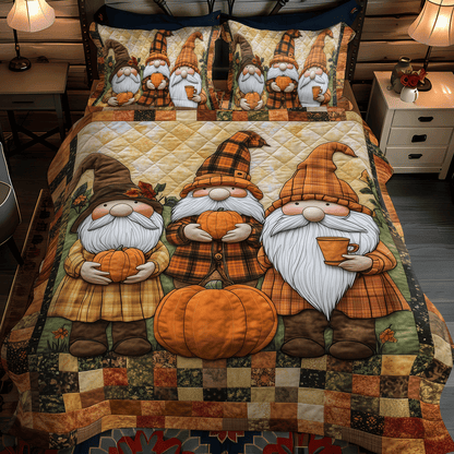 Fall Gnomes 3-Piece Quilted Bedding Set NCU0TH1881