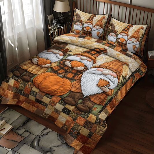 Fall Gnomes 3-Piece Quilted Bedding Set NCU0TH1881