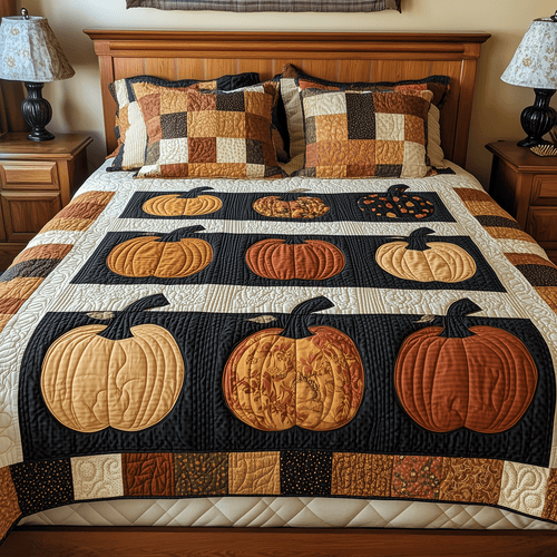 Fall Pumpkin 3-Piece Quilted Bedding Set NCU0TH1965