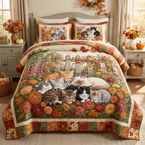 Falling for Kittens 3-Piece Quilted Bedding Set NCU0DV2193
