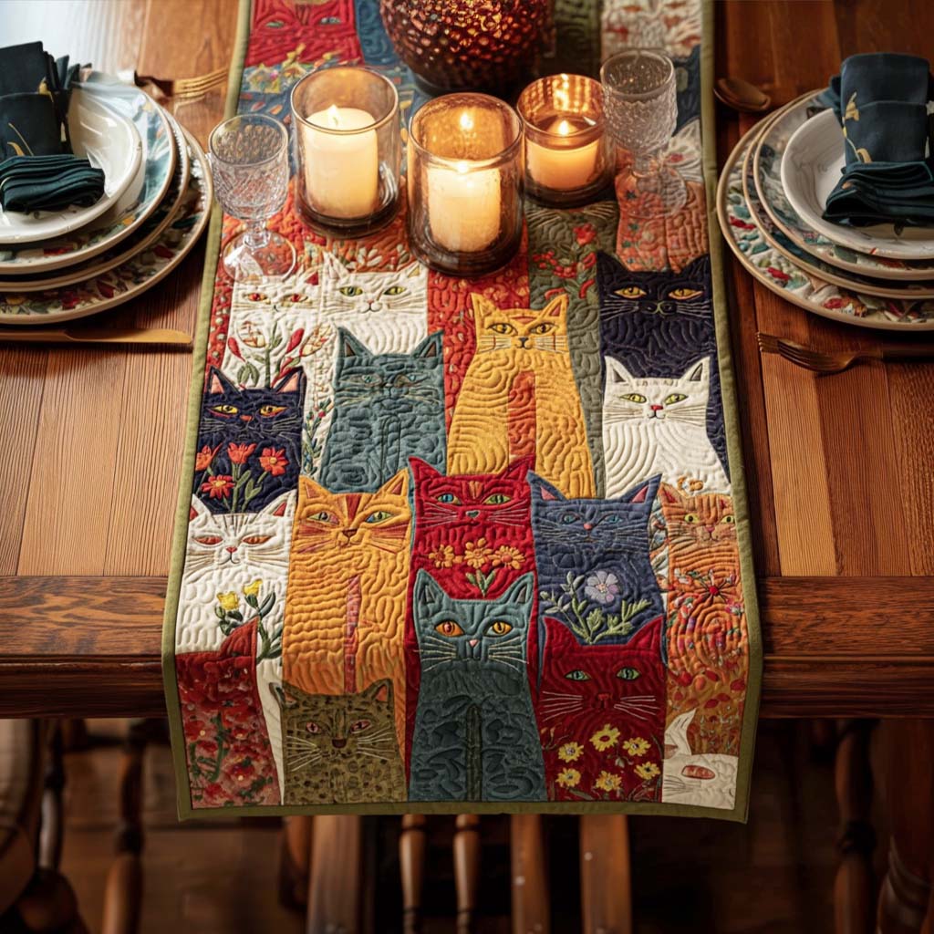 Fantasia Feline Quilted Table Runner NCU0PTT1519
