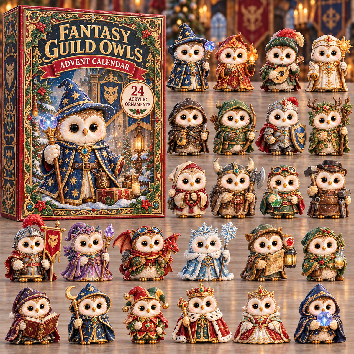 CHRISTMAS KICKOFF 40% OFF - Fantasy Guild Owls Advent Calendar 2026 - 24-Day Festive Countdown, Acrylic Charms Blind Box - Gift For Family and Friends AC0TD026