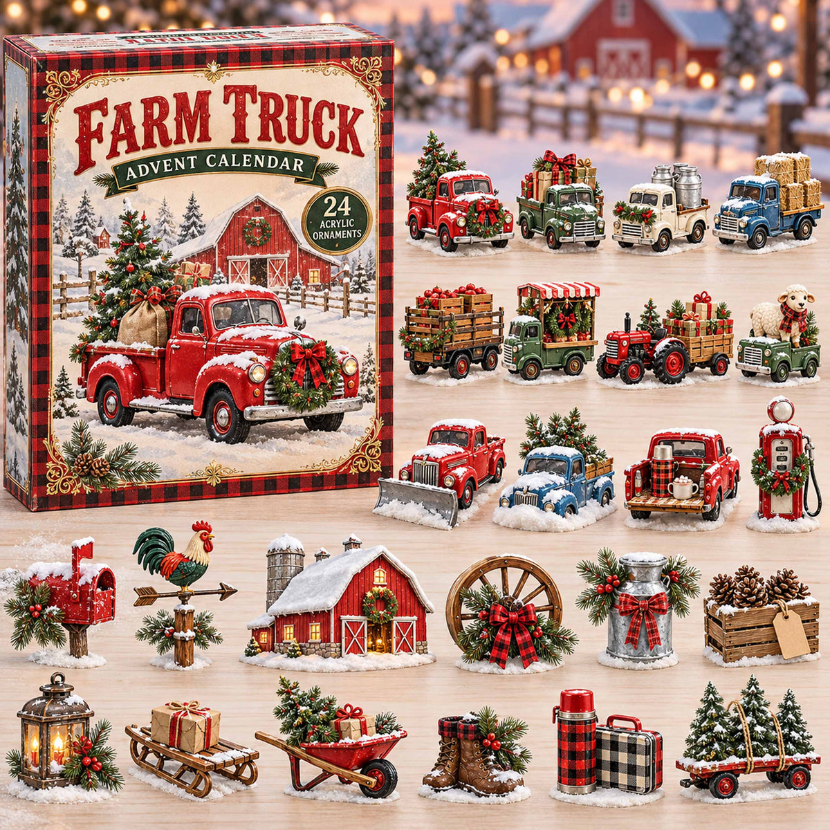 CHRISTMAS KICKOFF 40% OFF - Farm Truck Advent Calendar 2026 - 24-Day Festive Countdown, Acrylic Charms Blind Box - Gift For Family and Friends AC0TD079