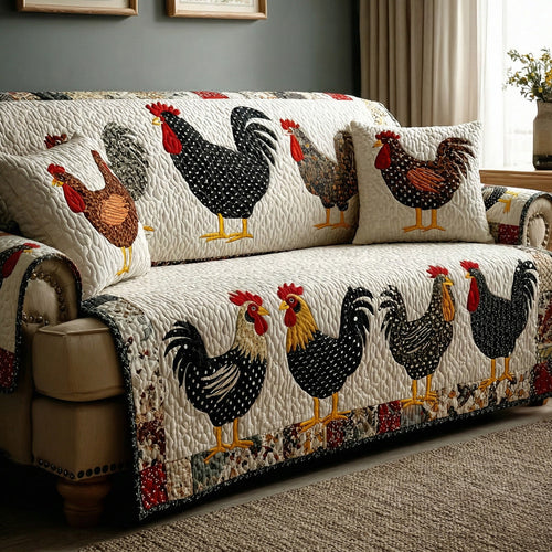 Farmhouse Chickens Quilted Sofa Cover NCU0LDH379