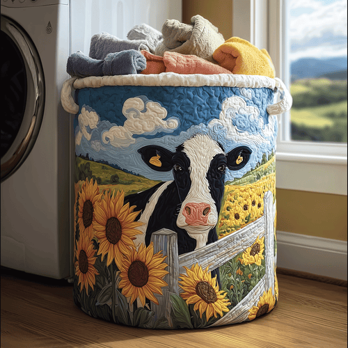 Farmhouse Cow Quilted Laundry Basket NCU0TH2913