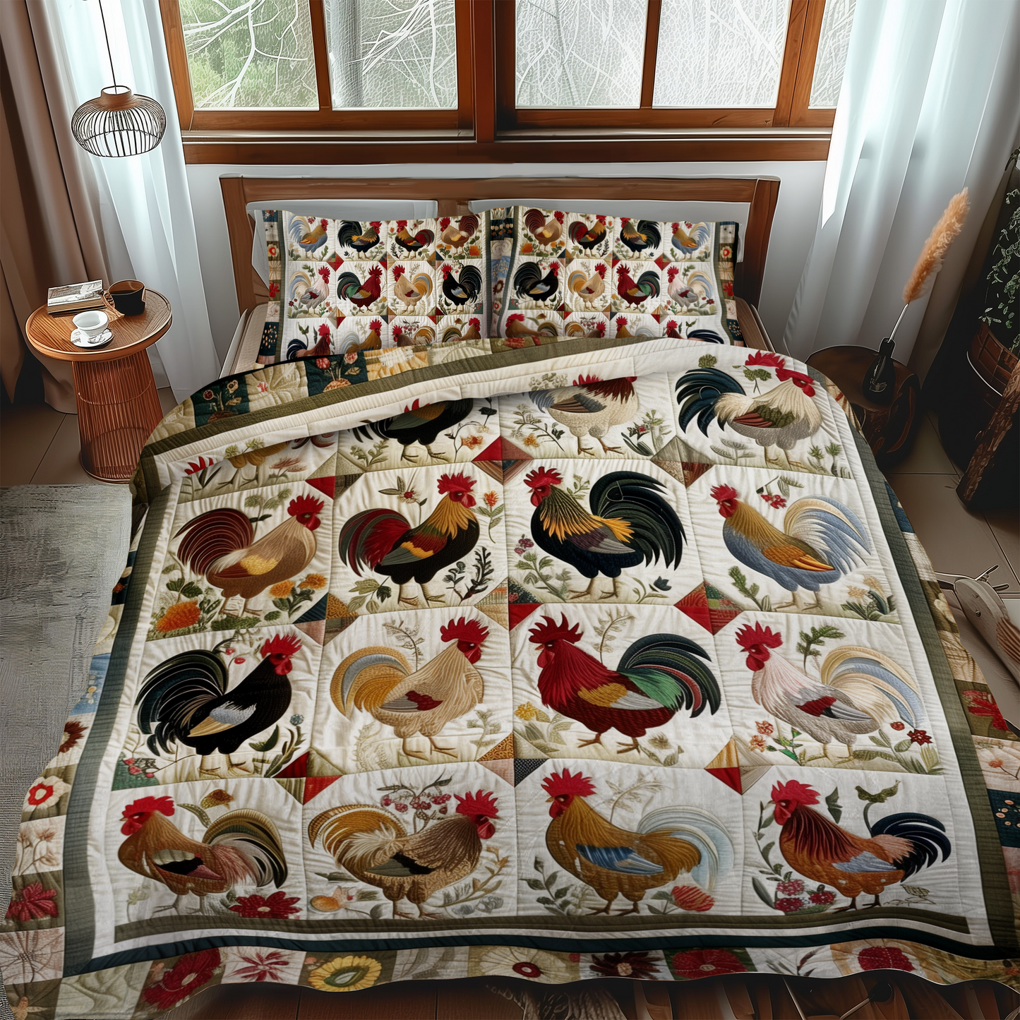 Farmhouse Fowl 3-Piece Quilted Bedding Set NCU0PT053