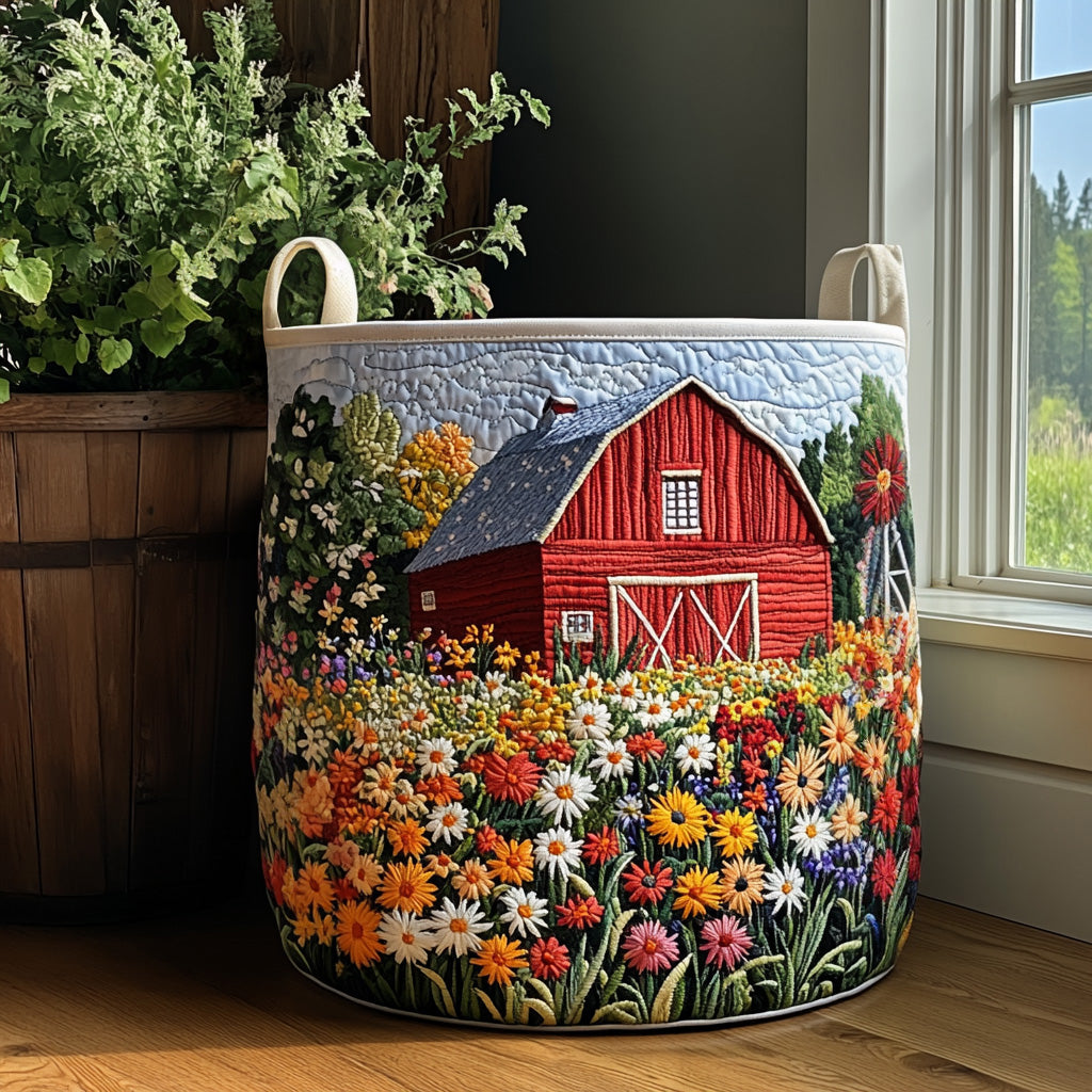 Farmstead Charm Quilted Laundry Basket NCU0DV969