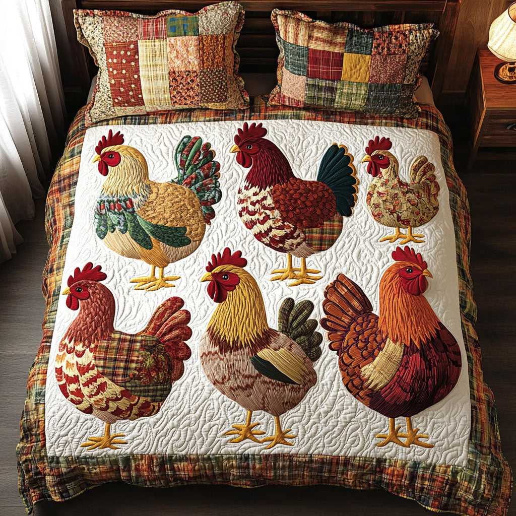Farmyard Flock 3-Piece Quilted Bedding Set NCU0NNT261