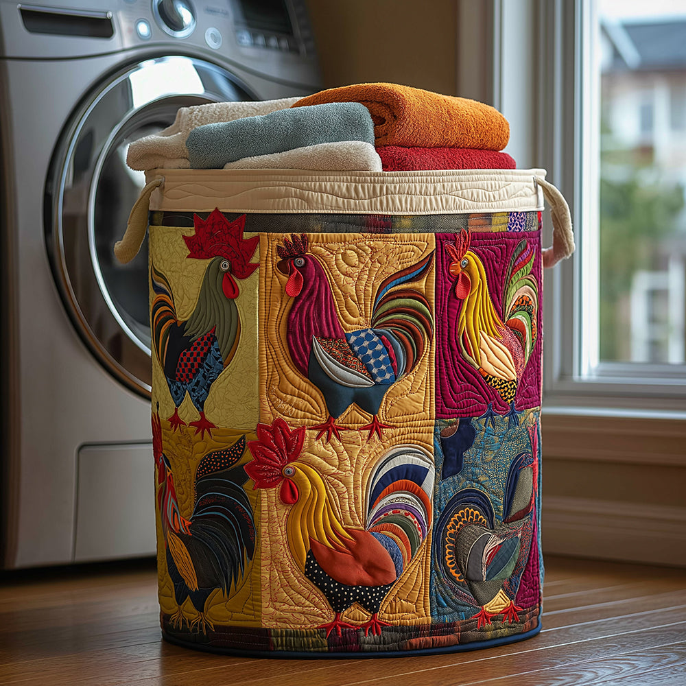 Farmyard Rooster Quilted Laundry Basket NCU0TH3116