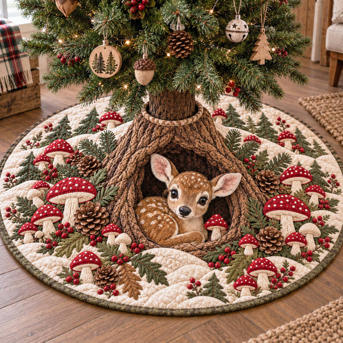 Fawn Hollow Christmas Quilted Tree Skirt NCU0NTD2270
