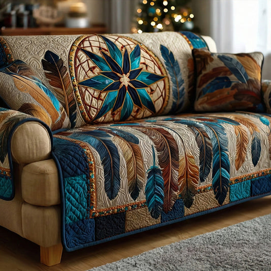 Feather Compass Quilted Sofa Cover NCU0LDH292