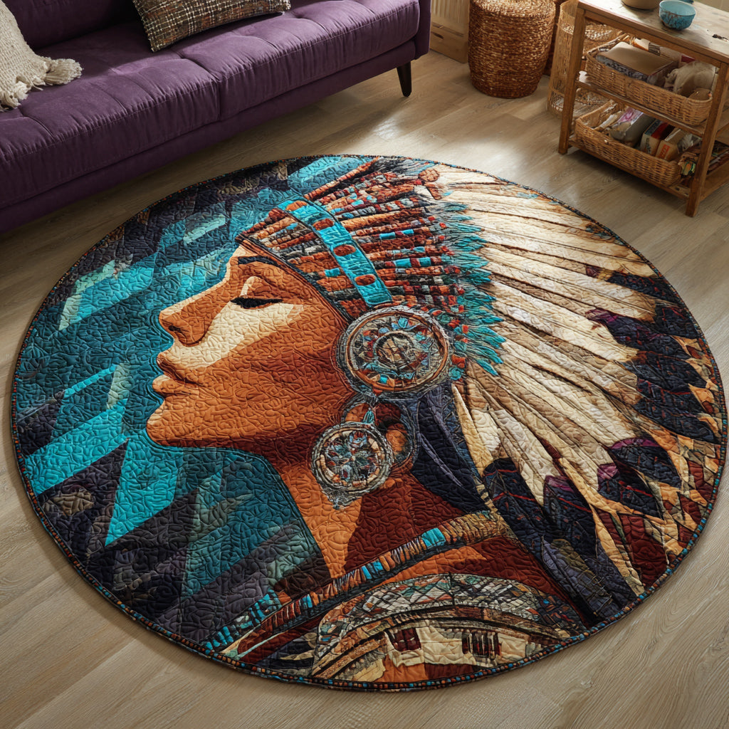 Feather Native Woman Quilted Round Mat NCU0HNH355