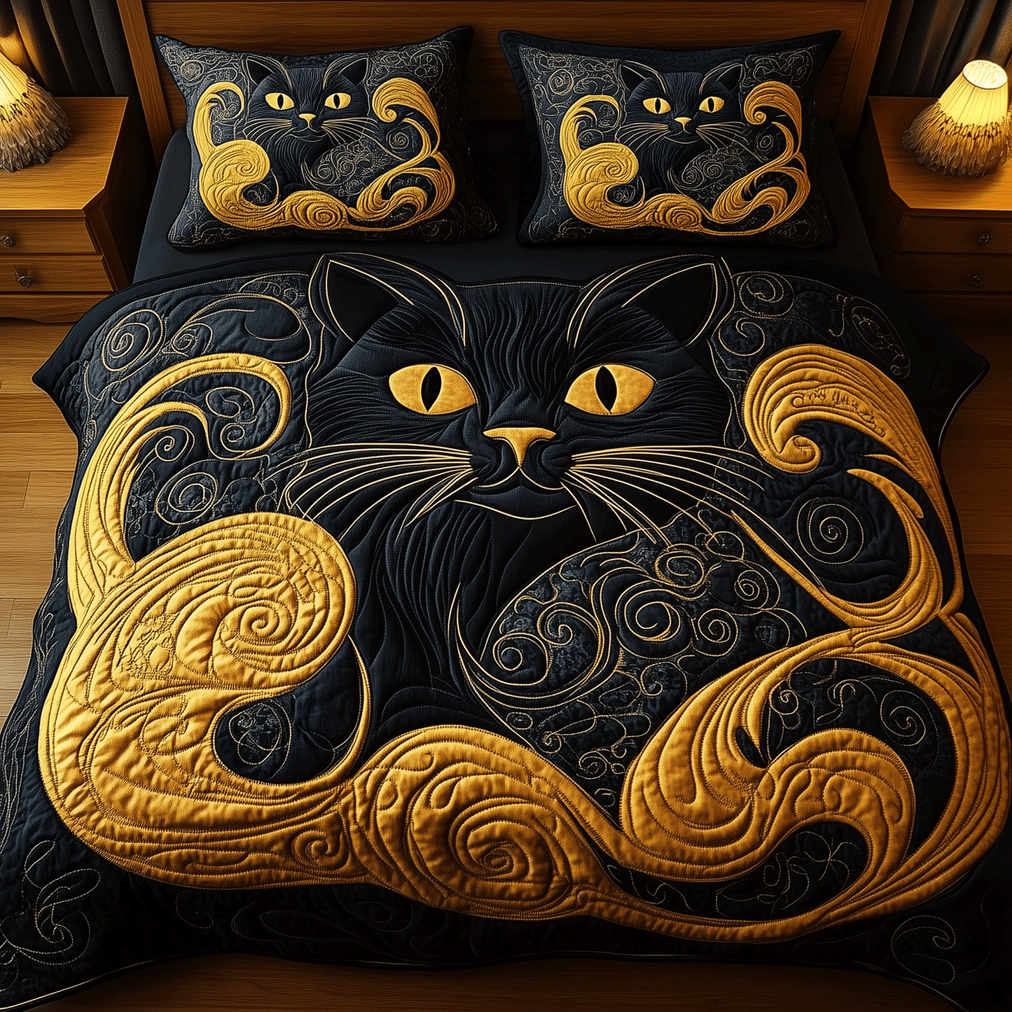Feline Elegance 3-Piece Quilted Bedding Set NCU0TH2241