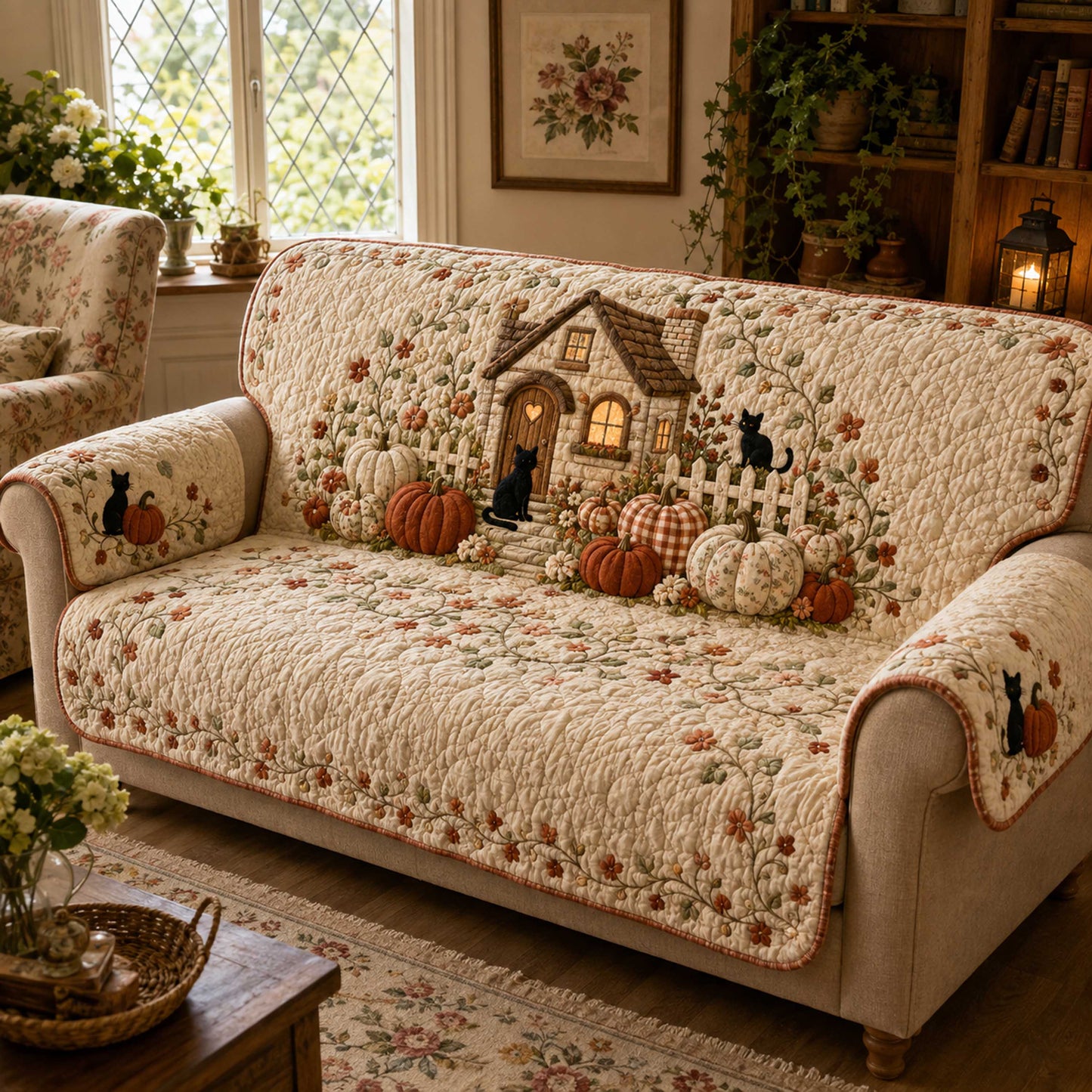 Feline Autumn Quilted Sofa Cover NCU0NTD2125