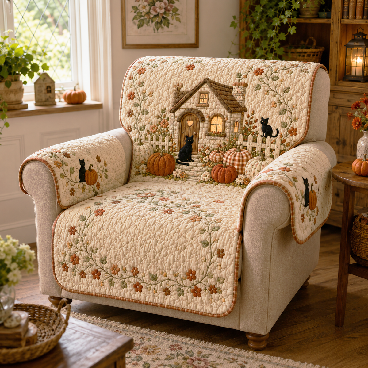 Feline Autumn Quilted Sofa Cover NCU0NTD2125