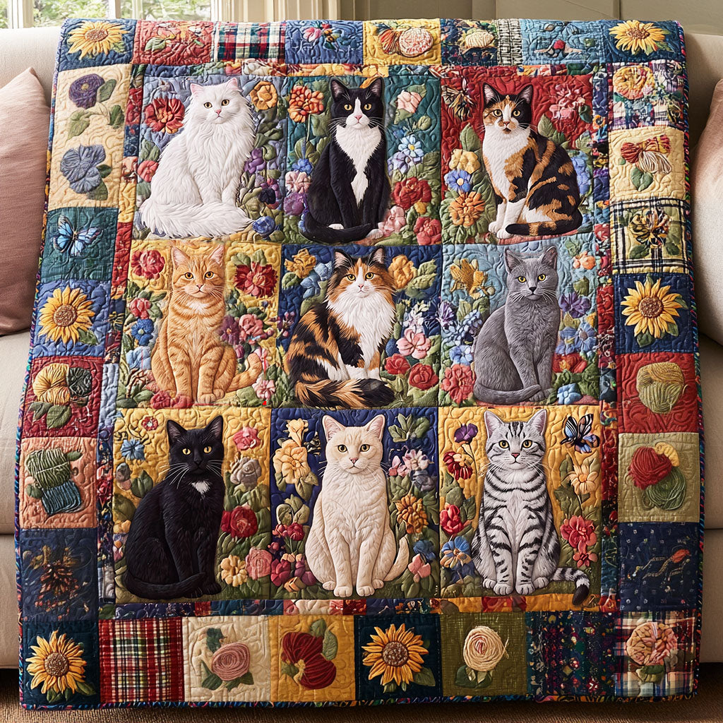 Feline Flower Market Quilted Blanket NCU0PTT3188